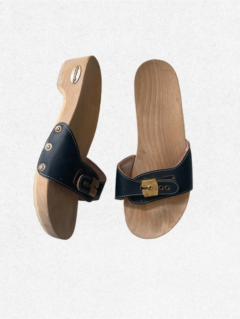 Dr. Scholl's Original Vintage 1970s Navy Blue Wooden Sandals